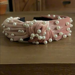 Velvet knot headband with pearl embellishments